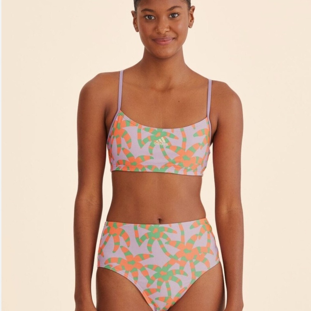 Adidas Pink and Orange Bikini Set Sporty Bralette High-Waisted